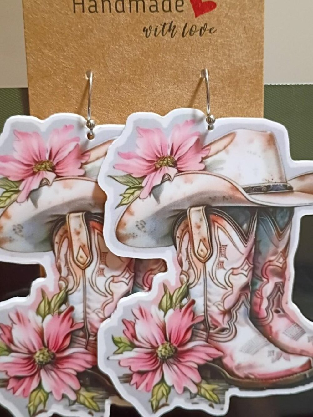 Extra Large Country Cowboy Hat and Boots Floral Statement Earrings